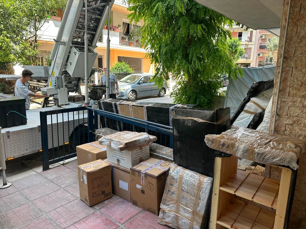 Household items packed and staged for a European move